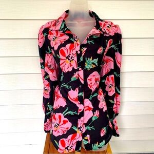 Women’s Pink Floral Button Down Shirt with Notched Collar NWT size XL